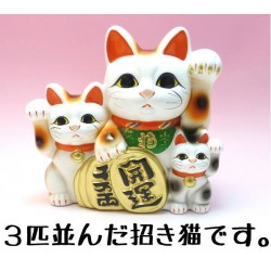 日本製 常滑燒 陶瓷 6號 三匹貓