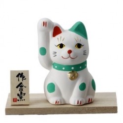 日本 瀨戶燒 福色 招財貓 (綠色)